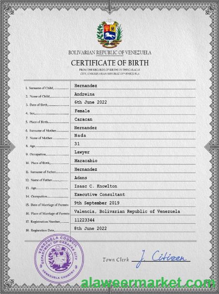 Venezuela birth certificate